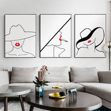 Nordic Abstract Modern Fashion Red Lips Lady Figure Wall Art Poster Canvas Painting and Print for Living Room Home Bedroom Decor 2024 - buy cheap