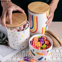 Nordic Ceramic Sealed Jar Wooden Lid Creative Rainbow Cute Storage Jar Dried Fruit Snack Jar Kitchen Supplies Cereal Dispenser 2024 - buy cheap