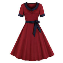 Красное винтажное платье с рюшами и поясом 50s 60s, Robe Rockabilly, летняя одежда для женщин 2020, Элегантное повседневное платье с коротким рукавом 2024 - купить недорого
