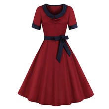 Rugas vestido vintage 50s 60s vermelho com cinto, roupa rockabilly swing verão para mulheres, manga curta, elegante, casual, 2020 2024 - compre barato