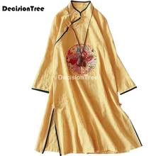 Vestido chino cheongsam qipao, estampado floral vintage, estilo oriental, algodón y línea, estilo chino, 2021 2024 - compra barato