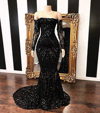 Black Prom Dresses Mermaid Long Sleeves Appliques Sequins Sexy South African Long Prom Gown Evening Dresses Robe De Soiree 2024 - buy cheap