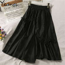 Irregular elastic high waist White bow pleated skirt Women vintage Drawstring Black Gothic Long Skirts harajuku Korean Fashion 2024 - buy cheap