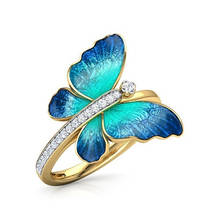 Fashion Women Ring Cute Gold Color Butterfly Oil Painting Pattern Rhinestones Rings for Women Bohemia Accessories Jewelry Gift 2024 - buy cheap