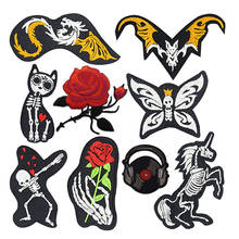 New Skull Skeleton Flower Embroidered Patches 3D Diy Iron On Horse Cat Dragon Skull Cloth Sticker for Clothes Punk Style Badges 2024 - buy cheap