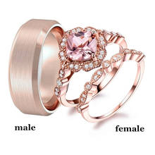 Anillos románticos de oro rosa para hombre, anillo de acero inoxidable a la moda, anillos geométricos Vintage de circonita con diamantes de imitación, conjunto de regalo de boda 2024 - compra barato
