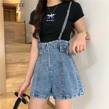 Rompers Women Loose Solid Sashes Denim Washed Summer All-match High Waist Ins Simple Korean Style Streetwear Retro Preppy Chic 2024 - buy cheap