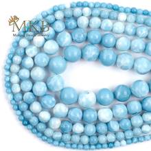 Natural Stone Blue Larimar Angelite Round Beads For Jewelry Making 4 6 8 10 12mm Beads Diy Bracelet Necklace Accessories 15" 2024 - buy cheap