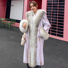 FURSARCAR Natural Real Mink Fur Long Coats With Luxury Fox Fur Hood Cuff Winter Jacket For Women Genuine Leather Warm Overcoats 2024 - buy cheap