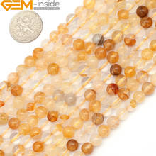 Natural Round Smooth Yellow Rutilated Quartzs Stone DIY Loose Beads For Bracelet Making 6mm 10mm 12mm Strand 15" Wholesale 2024 - buy cheap