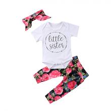 Conjunto de ropa para niñas y bebés, conjunto de pelele blanco para niñas + Pantalones con estampado de rosas + diadema para niñas Newbor 3 piezas traje de ropa 2024 - compra barato