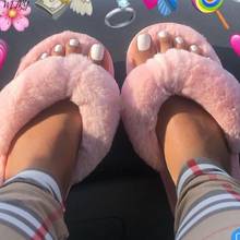Em 2020 inverno moda feminina casa chinelos de pele do falso sapatos quentes mulher deslizamento em apartamentos de pele feminina flip flops rosa plus size 36-41 2024 - compre barato