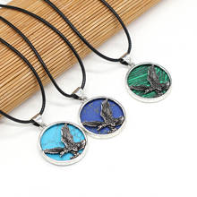 Natural Stone Pendant Necklace Round Lapis Lazuli Malachite Blue Turquoises Stone Charms Wax Thread for Women Jewelry Necklace 2024 - buy cheap