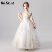 Hs kellio-vestido floral de menina, marfim, manga curta, princesa, vestidos de festa para meninas, rendas e apliques 2024 - compre barato