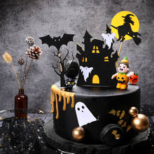 Decoração do bolo preto morcego castelo bruxa fantasma feliz dia das bruxas bolo toppers cartão de papel para festa de halloween sobremesa cupcake decoração 2024 - compre barato