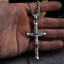 Colar cristão 100% prata esterlina 925 real, pingente para homens joias de moda, de crucifixo cruz de jesus, joias sem corrente 2024 - compre barato