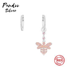 Pandoo Fashion Charm Sterling Silver Original 1:1 Replica,Asymmetric Silver Pink Bee Earrings Luxury Jewelry Gift For Female 2024 - buy cheap