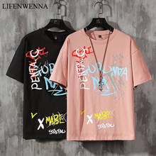 Lifenwenna, camiseta japonesa moda de rua, grafite, verão, homens, camiseta de algodão harajuku, masculina, coreana, grande, hip hop, tops 5xl 2024 - compre barato