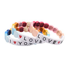 Pulseira esmaltada com telha de arco-íris, bracelete colorido com letras de hematita e tila, elástica, empilhável para mulheres, pulseiras de berloque 2024 - compre barato