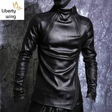 Autumn Winter Men Stand Collar Warm Fleece Lining Pullover Gothic Slim Fit Punk Coat Black Motorcycle Pu Leather Jacket 2024 - buy cheap