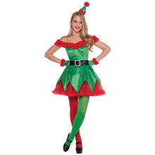 Disfraz de árbol de Navidad de Papá Noel para mujer, disfraz de elfo, Navidad, Halloween, Cosplay, payaso de circo, Mini vestido, sombrero, cinturón, guantes, conjunto para Festival 2024 - compra barato