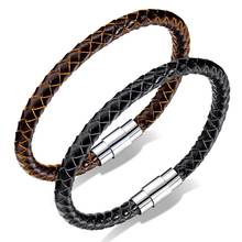 Moda fivela magnética pulseiras para homens jóias masculino preto pulseira de couro homem vintage charme simples marrom pulseiras 2024 - compre barato