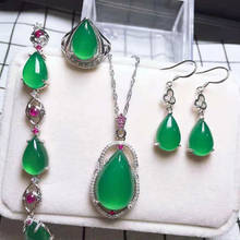 Conjunto de joyería para mujer, collar de ágata verde, rosa y roja Natural, colgante, pendiente de Jade, anillos de huevo, regalo para joyería 2024 - compra barato