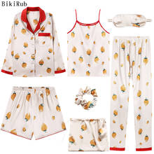 Satin Silk Pajamas for Women's Set Pineapple Printed Pyjamas Pigiama Donna pjs Winter Mujer Pijama Sleepwear Pizama Damska 7Pcs 2024 - buy cheap