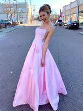 2020 Pink A-line Floor Length Spaghetti Strap Scoop Neck Simple Pockets Satin Princess Party Evening Dress коктейльные платья 2024 - buy cheap