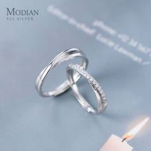 Modifican anéis de casal de noivado romântico, para homens e mulheres, prata esterlina 925 brilhante, linha brilhante, um par de joia 2024 - compre barato