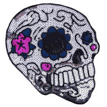 T shirt Women punk patch silver sequins fabric 232mm skull head deal with it iron on patches for clothing stickers free shipping 2024 - buy cheap