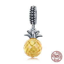 Genuine 100% 925 sterling silver crystal glass beads pineapple charm pendant fit bangle & necklace making fine jewelry for women 2024 - buy cheap