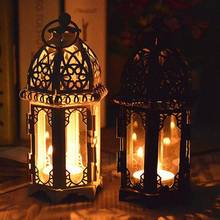 Candelabro de vidrio de hierro forjado marroquí europeo, lámpara de viento de mesa, decoración creativa clásica para el hogar, Bar y boda 2024 - compra barato