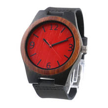 Reloj de madera de cuarzo para hombre, pulsera con grabado del Día del Padre, cebra de grano Original, Sandalia de ébano con cara de bambú roja, envío directo 2024 - compra barato