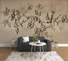 Papel tapiz personalizado en 3D, decoración de pared en relieve de magnolia, pájaro, pintura para sala de estar, dormitorio, mural 3d 2024 - compra barato