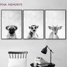 Canvas Painting Animal Posters Black and White Lemur Rabbit Pug Deer Wall Art Picture for Living Room Decoration Home Decor 2024 - buy cheap