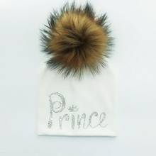 infant prince crown diamond embroidery baby knitted cotton raccoon Faux Fur pom pom hat cap beanie for girl and boy gorros bebe 2024 - buy cheap