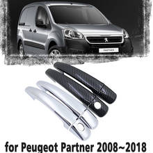 Black Carbon Fiber handle Or Chrome Side Door Cover Trim Set  for Peugeot Partner 2008~2018  Car Accessories 2009 2010 2011 2012 2024 - buy cheap