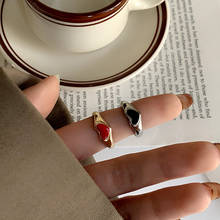 Anel romântico vermelho preto em forma de coração, anel de metal moderno fofo romântico cor dourada para mulheres joia de festa punk presente 2024 - compre barato