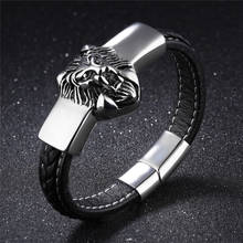 Top Quality Punk Style Stainless Steel Cowhide Black Color Animal Face Pattern Bracelet Men New Fashion Bracelets Jewelry Gift 2024 - buy cheap