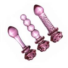 Pink rose flower crystal glass anal butt plug thread beads fake penis g spot prostate massager sex toys for men women 2024 - buy cheap