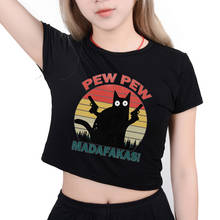 Pew pew madafakas camisetas engraçadas para mulheres, y2k, manga curta de verão, coreana, preta, tops 90s, camisetas para meninas, roupas 2024 - compre barato