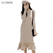Korean Style Women Knitted Dress New Autumn and Winter Fashion Elegant Woman Loose Ruffle Sweater Dresses 2024 - buy cheap