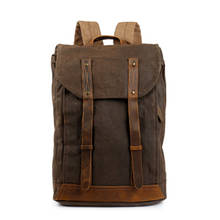 Men Vintage backpack oli leather Waxed canvas shoulder bag trend leisure bag waterproof women bag 14 inch laptop backpack travel 2024 - buy cheap