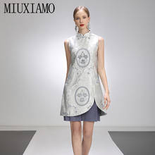 MIUXIMAO 2021 Spring Summer Party Dress Jacquard  Flower Diamonds Above Knee Tank Office Lady  Casual Dress Women Vestidos 2024 - buy cheap