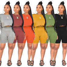 Summer Women Two Pieces Sets Tracksuits Long Sleeve Crop Tops +Short Pants Workout Fashion Outfit Ladies Casual 2 Piece Set 2020 2024 - buy cheap