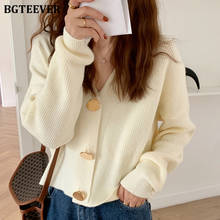 BGTEEVER Chic V-neck Single-breasted Casual Women Knitted Cardigans 2020 Autumn Winter Full Sleeve Loose Open Stitch Sweater 2024 - buy cheap