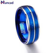 Nuncad Men's Polished Grooved Tungsten Carbide Rings 8mm Blue Brushed Hammered Wedding Bands Step Edge Size 7-12 2024 - buy cheap