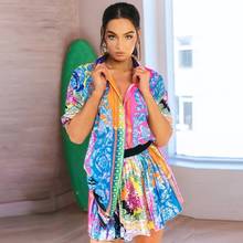 Two Piece Set Women Skirt 2021 Summer Fashion New Floral Print Streetwear Short Dress Set Long Blouse And Mini Skirts Suits Sets 2024 - buy cheap