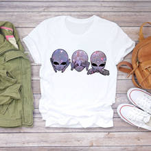 Camiseta feminina com estampa de alienígena, camiseta feminina gráfica engraçada com estampa kawaii, verão, camiseta para mulheres 2024 - compre barato